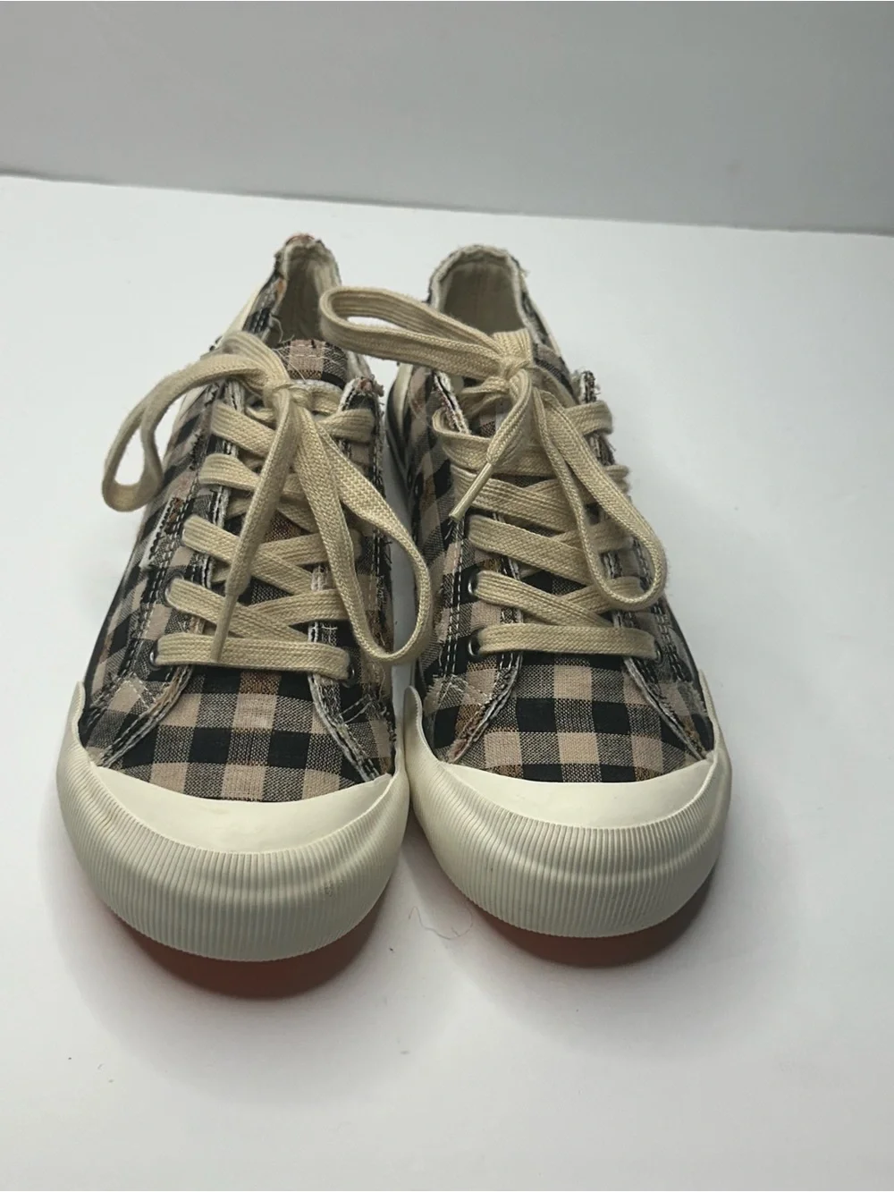 Kids Plaid Canvas Lace-Up Sneakers in Beige and Black